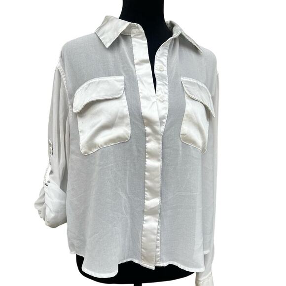 Wet Seal women’s size M sheer white button-down, long sleeve top - Picture 1 of 8